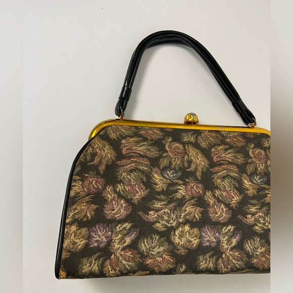Vintage 50s Dover USA Kiss Lock Floral Tapestry Grannycore Structured Purse Bag - Picture 10 of 16